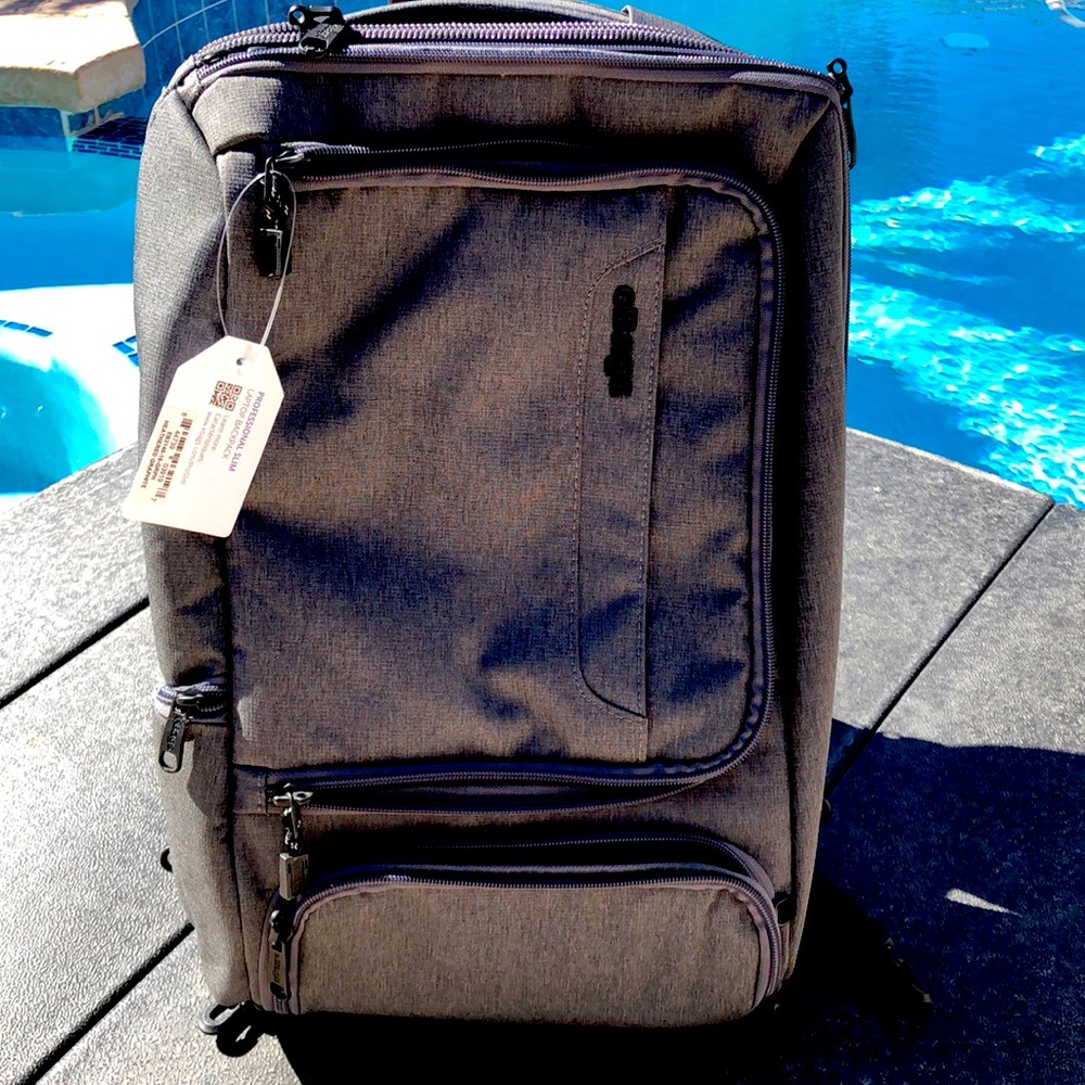 E Bags professional slim laptop backpack/ heathered graphite/orange interior